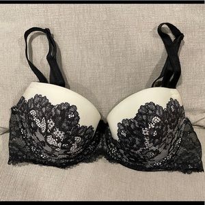 VS Dream Angels Lined Demi Black Lace and Crème Bra
